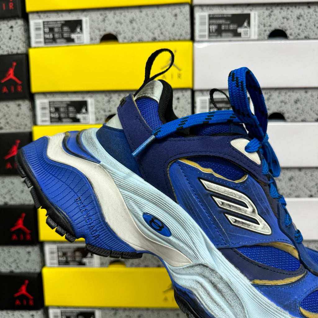 Balenciaga lace-up sneakers, blue upper with silver side logo and thick light sole