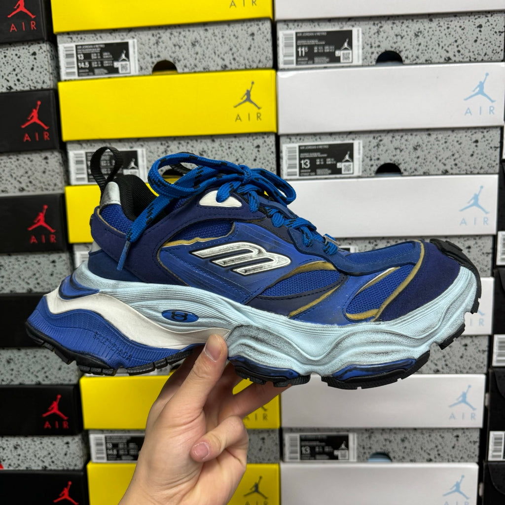 Balenciaga lace-up sneakers, blue mesh upper with white wavy midsole