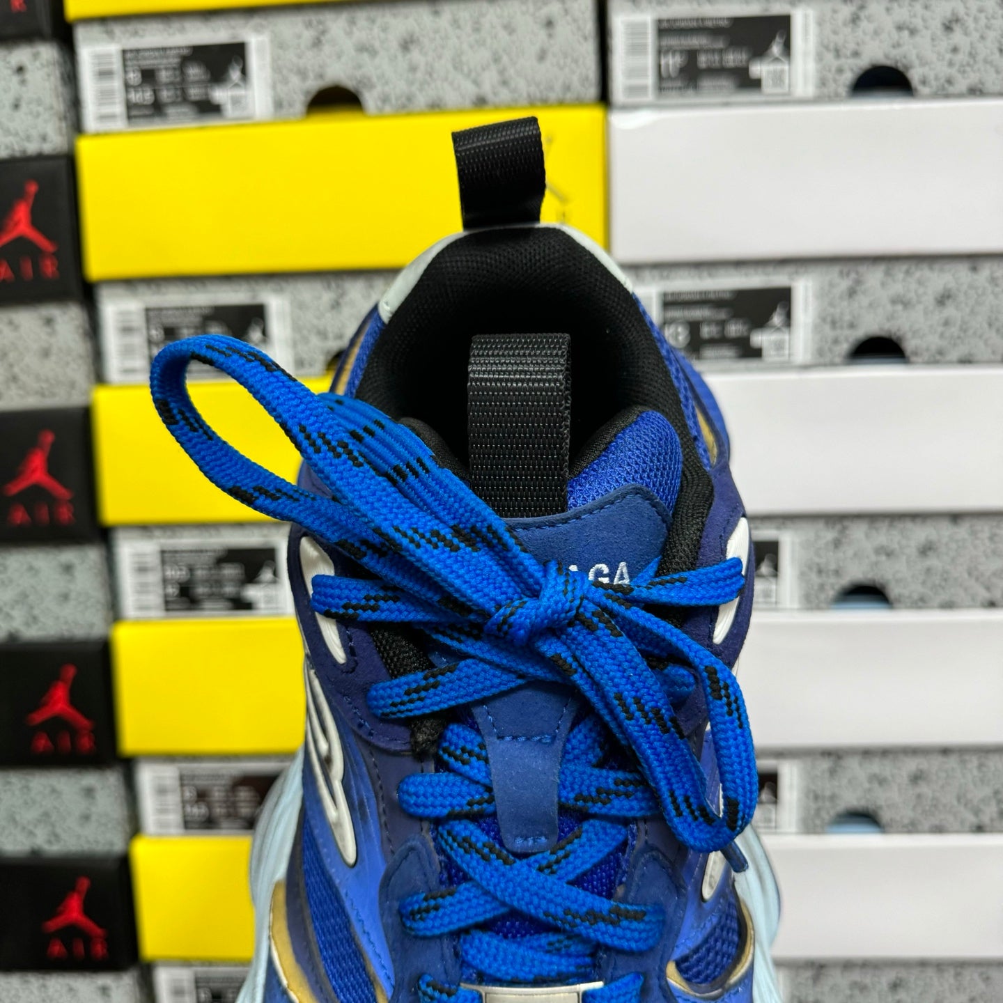 Balenciaga sneakers heel and laces, blue fabric with dark heel collar