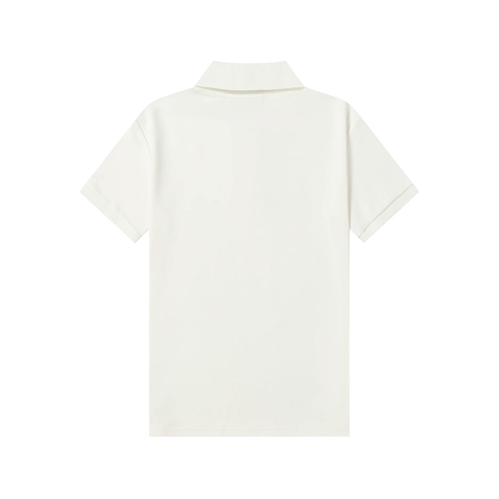 White polo shirt with split collar and short sleeves