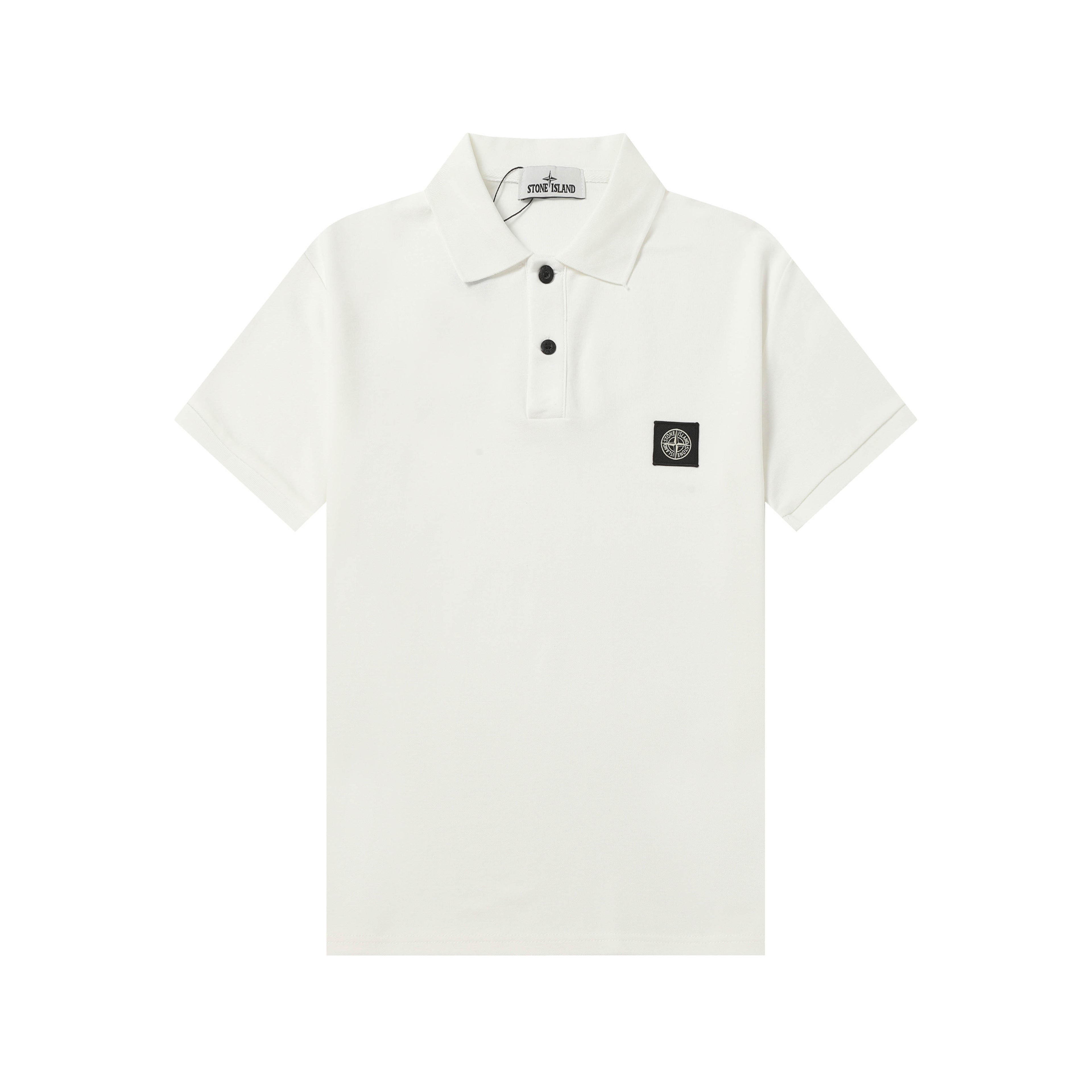 Stone Island white polo shirt, button placket and short sleeves