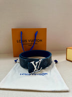 Louis Vuitton dark blue monogram belt with gold buckle and blue loop ends