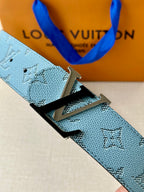 Louis Vuitton belt strap in blue monogram canvas with silver buckle detail, prong