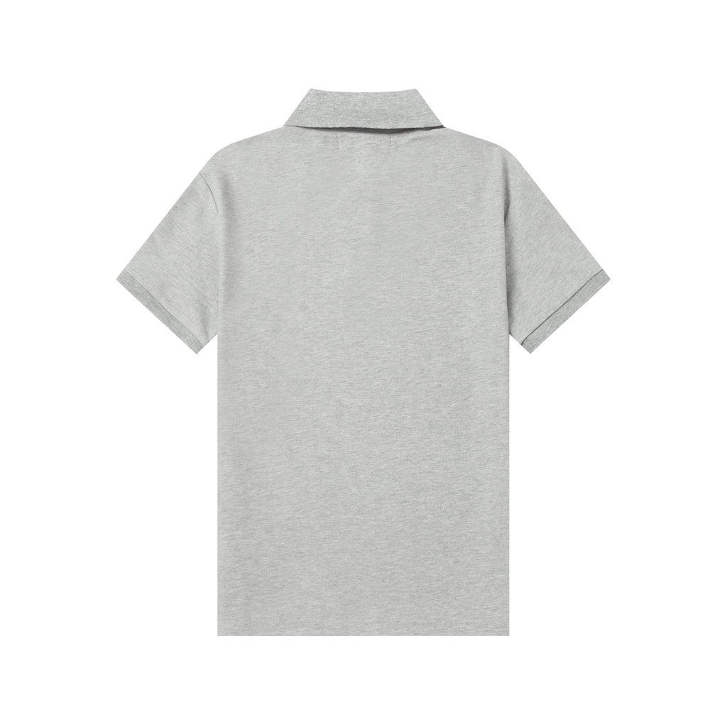 Light gray short-sleeve polo shirt, back view