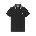 Black Stone Island polo shirt with striped collar and chest badge