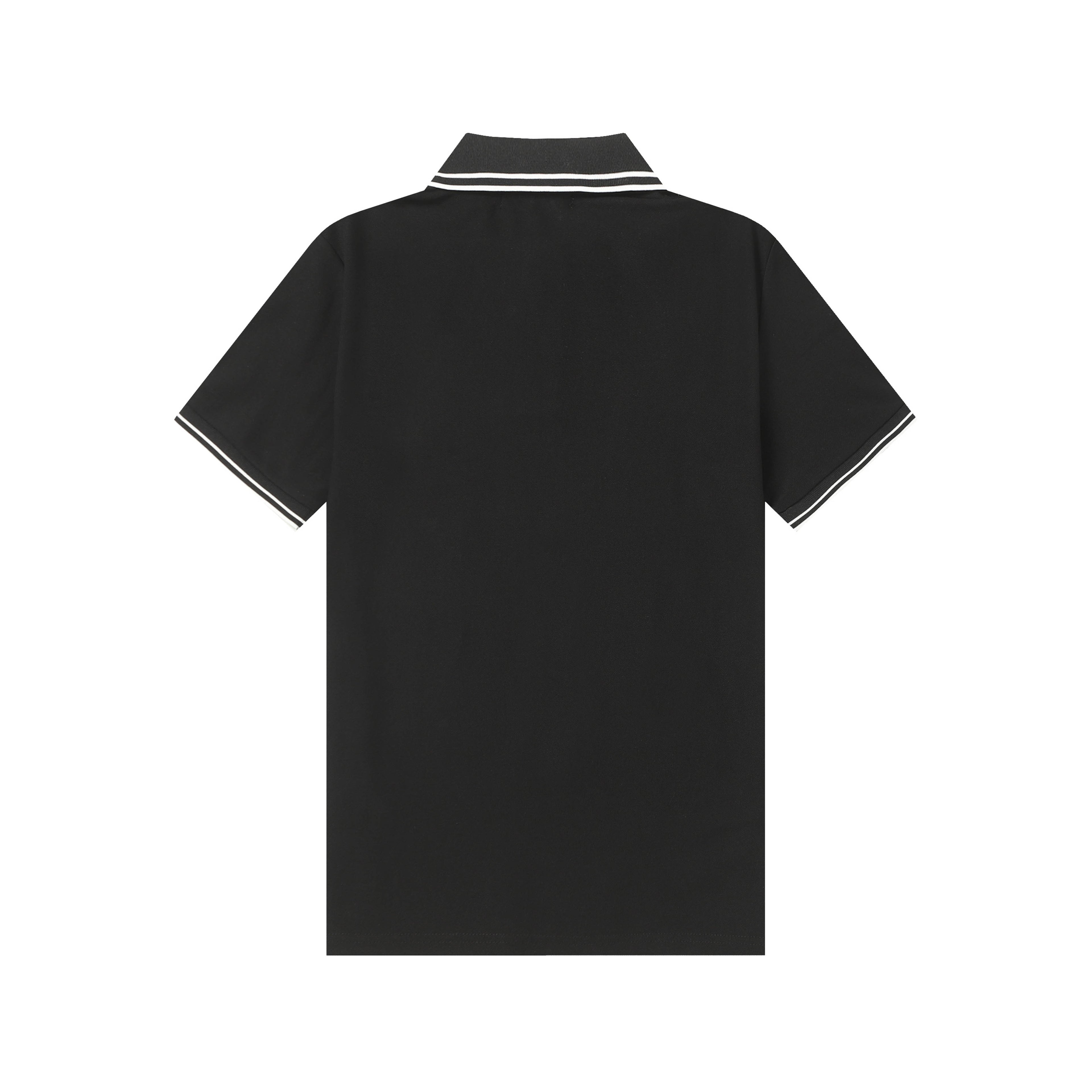 Black polo shirt with striped ribbed collar trim