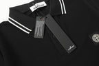 Black polo collar with striped tape and Stone Island neck label