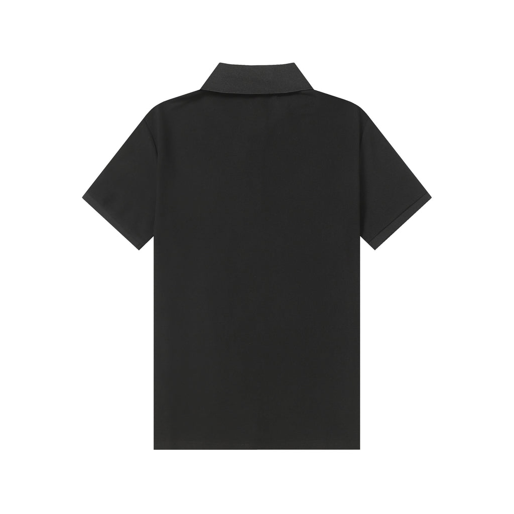Black polo shirt back view with short sleeves