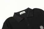 Black polo shirt shoulder and collar with neck label