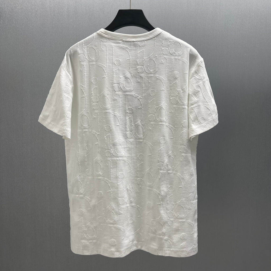 White Dior short-sleeve T-shirt front view with allover embossed pattern