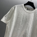 White Dior short-sleeve T-shirt with embossed monogram-style pattern and ribbed crew neck