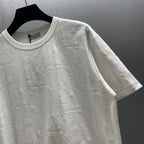 White Dior short-sleeve T-shirt with crew neck and textured embossed pattern on chest
