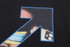 Off-White black T-shirt close-up of large multicolor graphic on the front