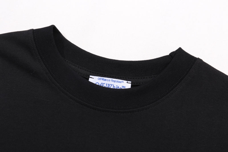 Black T-shirt neckline with inner size label near the collar
