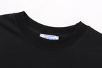Black T-shirt neckline with inner size label near the collar