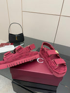 Gucci women’s fuchsia platform sneakers, GG pattern side view with thick ridged sole