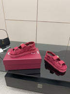 Gucci women’s platform sneakers, fuchsia GG monogram with double strap and gold logo