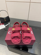 Gucci women’s platform sneakers, fuchsia with GG monogram detail and gold logo hardware