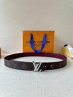 Louis Vuitton monogram canvas belt with silver-tone buckle and burgundy lining