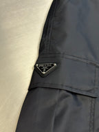 Prada nylon shorts, black, side seam pocket with PRADA logo patch detail