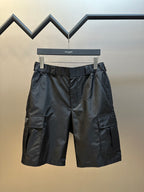 Prada re-nylon cargo shorts, dark black, side pockets and pleated front
