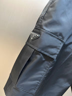 Prada re-nylon cargo shorts, dark black, rear pocket with Prada label