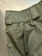 Olive cargo shorts with elastic waistband and stitched back panel