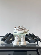 Mixed-color lace-up chunky sneakers set: black, cream, and patterned uppers