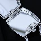 Silver-tone necklace clasp and chain, rectangular lock detail