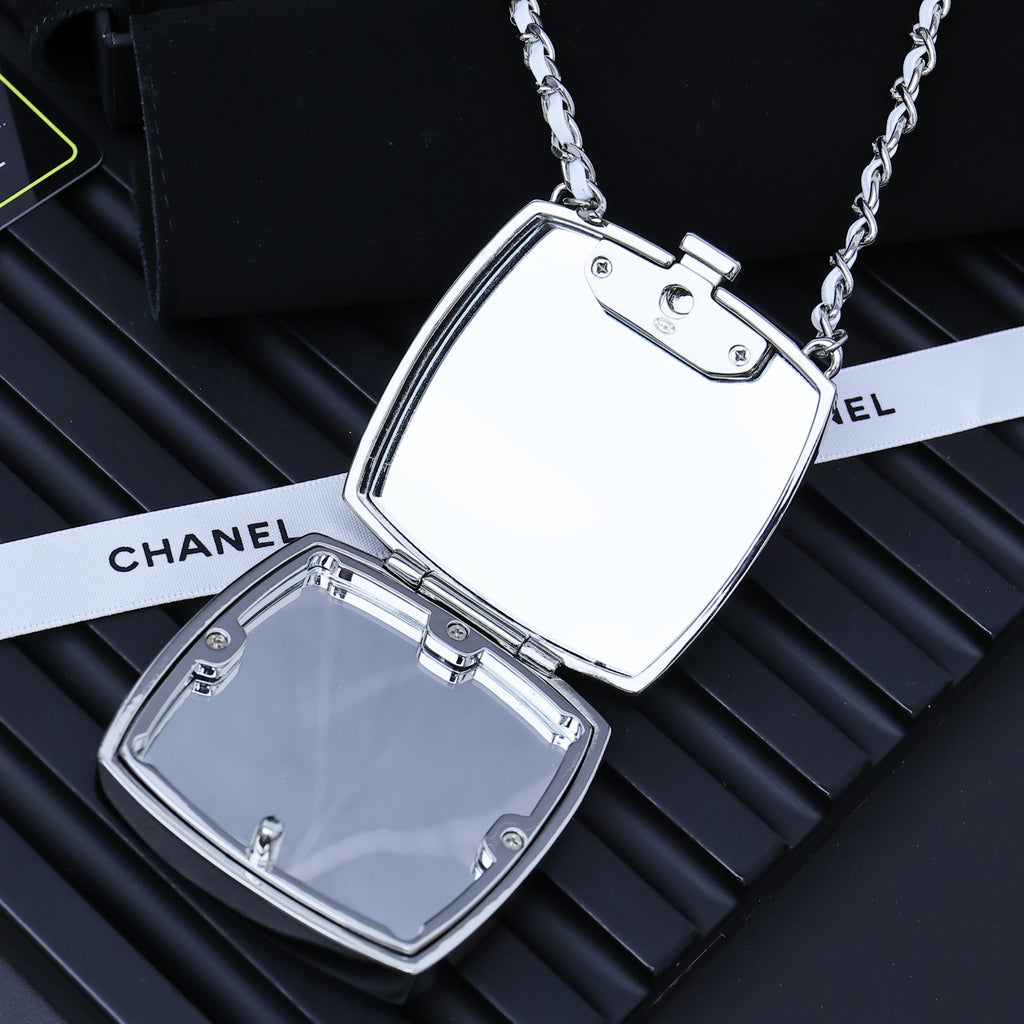 Silver-tone open square pendant with bail and chain links