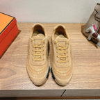 Hermes unisex sneakers, beige suede with lace-up front and textured side panel