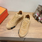 Hermes unisex sneakers, beige suede uppers with lace-up and cushioned sole