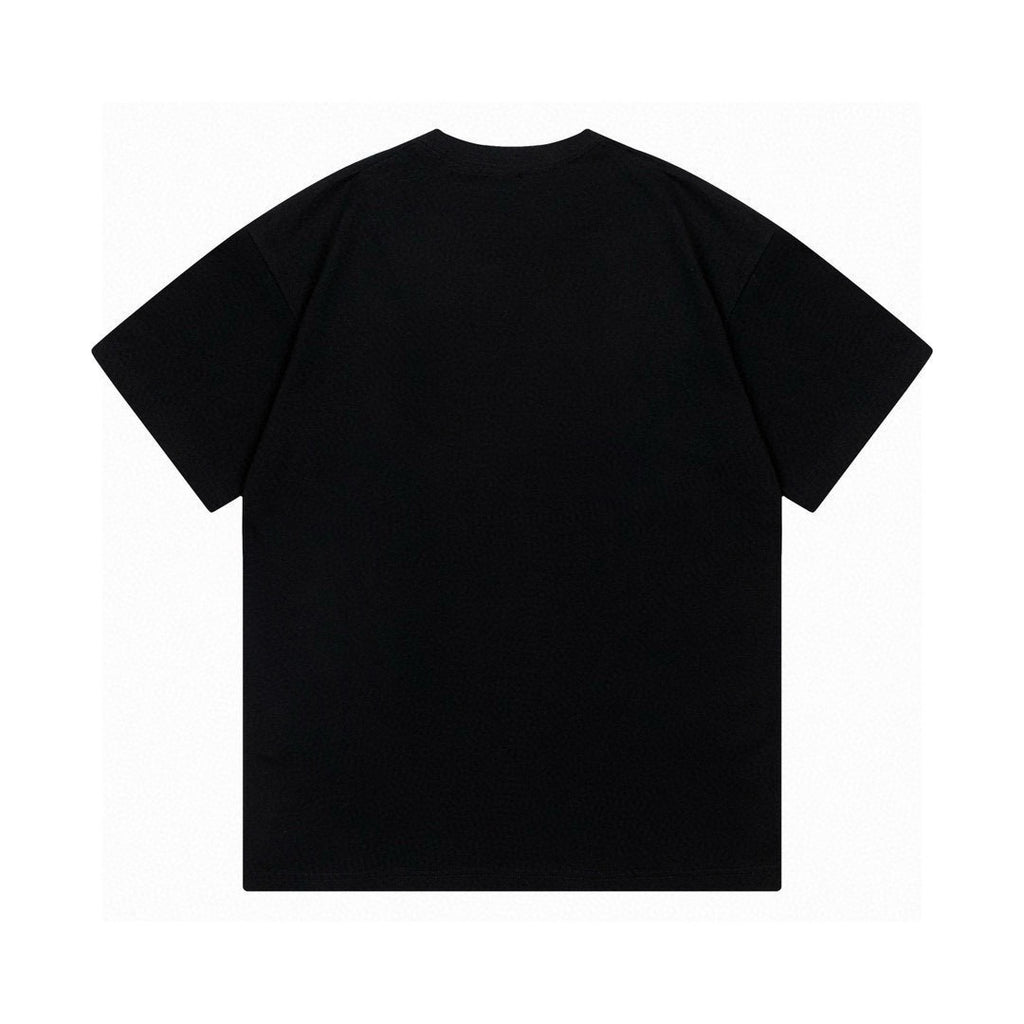 Black crewneck T-shirt with short sleeves, plain back
