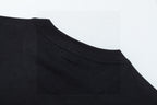 Black crewneck collar seam and ribbed neckline close-up