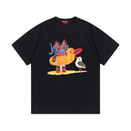 Black Gucci short-sleeve T-shirt with colorful character graphic on the front