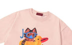 Pink short-sleeve T-shirt with Gucci label at crew neckline