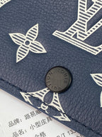 Blue textured leather small bag with white Louis Vuitton monogram flower pattern