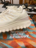 Moncler luxury shoes white lace-up sneaker with thick midsole and front tread detail