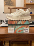 Moncler luxury shoes in white, lace-up with textured upper and chunky tread sole