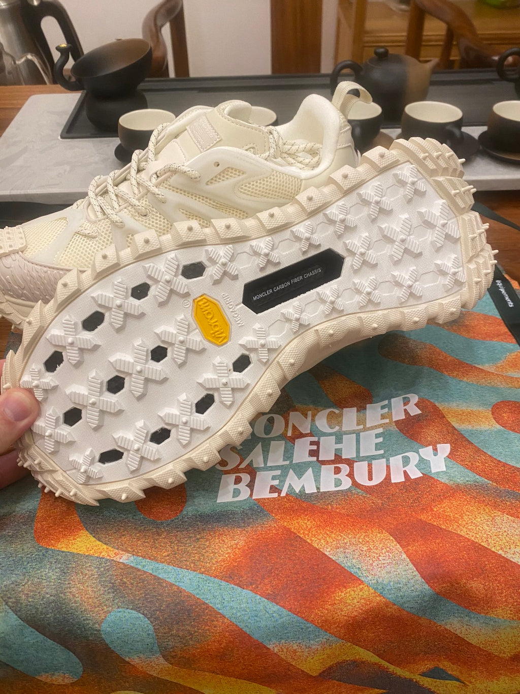 Moncler luxury shoes white with hex-pattern outsole and lace-up upper with thick sole
