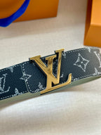 Louis Vuitton belt with navy monogram canvas and gold-tone LV buckle