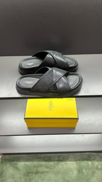 Fendi black slide sandals with crossed wide straps