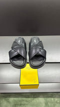 Fendi black leather slide sandals with wide crisscross straps