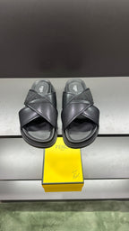 Fendi black leather slide sandals with wide crisscross straps