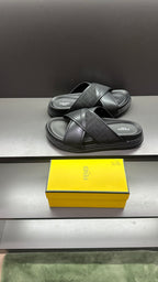 Fendi black slide sandals with double-strap front design