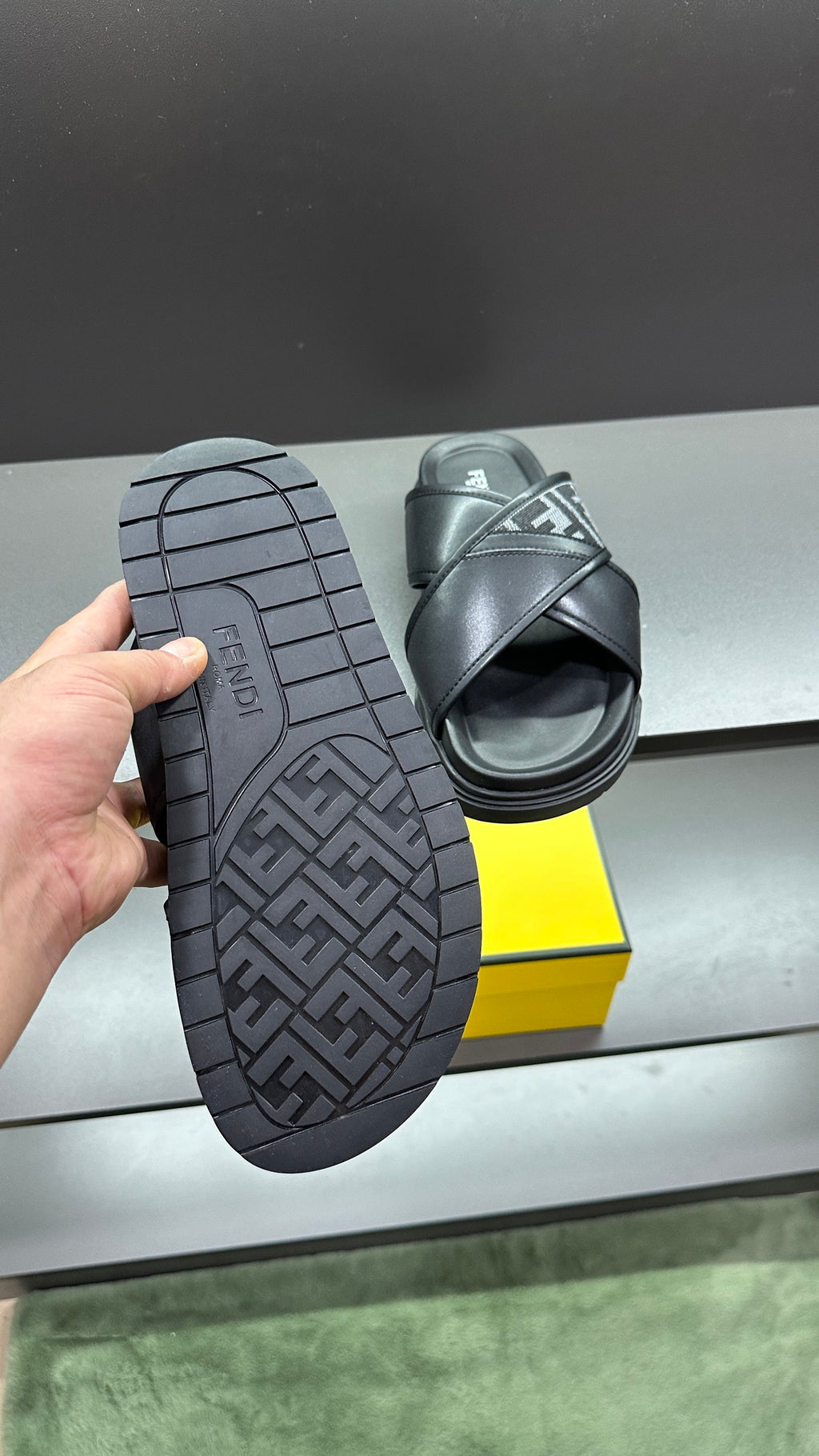 Fendi rubber outsole for slide sandals, patterned tread, black