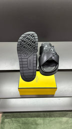 Fendi slide sandals with FF logo outsole, black, open toe