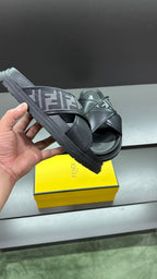 Fendi leather sandals with FF logo upper and thick rubber sole, black