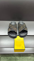 Fendi slide sandals with FF logo monogram strap and dark rubber footbed