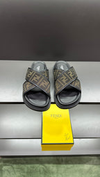 Fendi slide sandals with FF logo monogram strap and dark rubber footbed